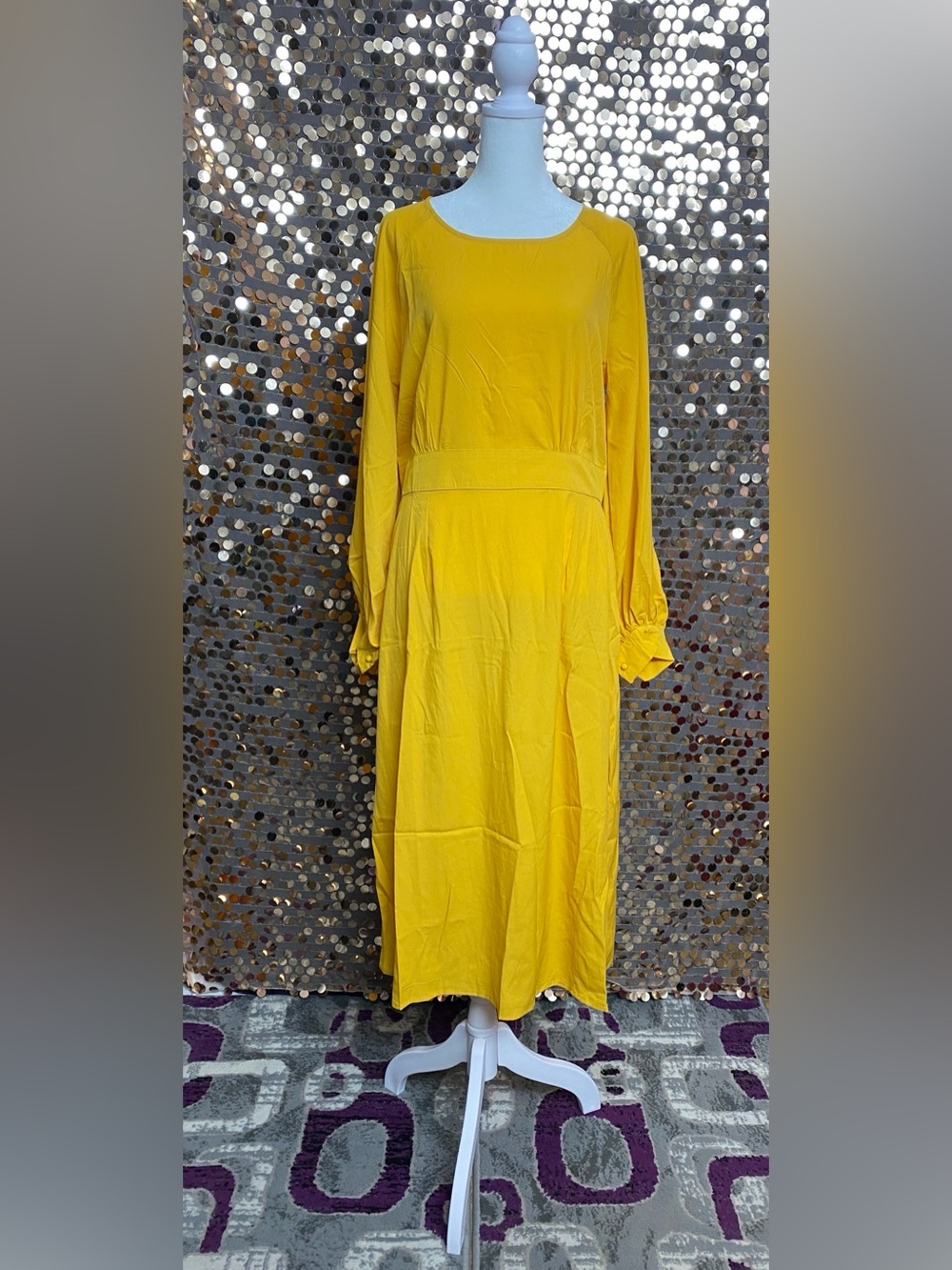 Women's Orange Long-Sleeve Midi Dress #1593